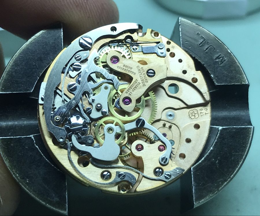 Swiss chronograph movement held in a movement holder